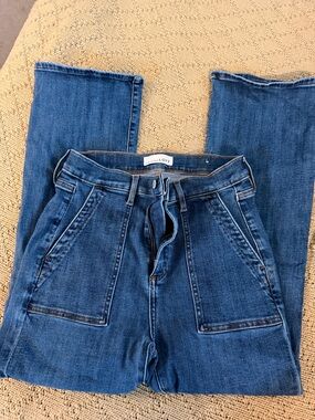 LOFT Medium Blue Wide-Leg Jeans with Front Patch Pockets